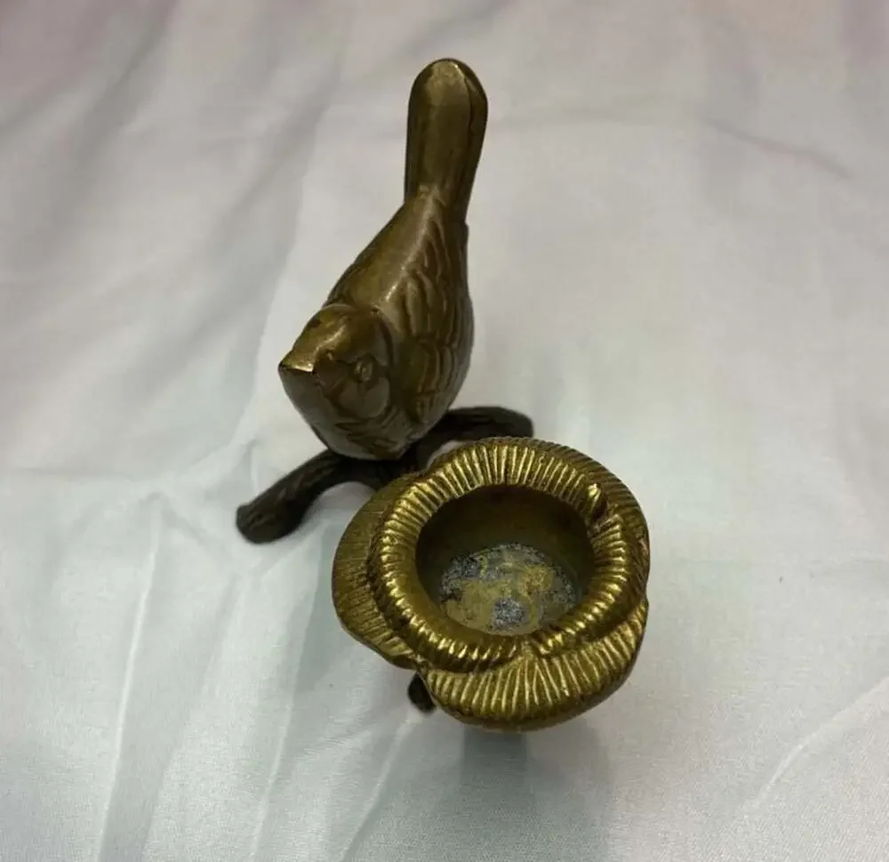 Vintage Brass Bird and Flower Figural Candle Holder